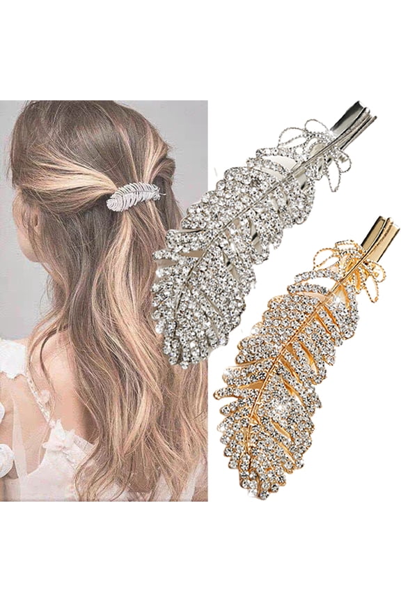 Women Peacock Feather Barrette Hair Clip Charm Pendant Alloy Rhinestones Hair Accessory