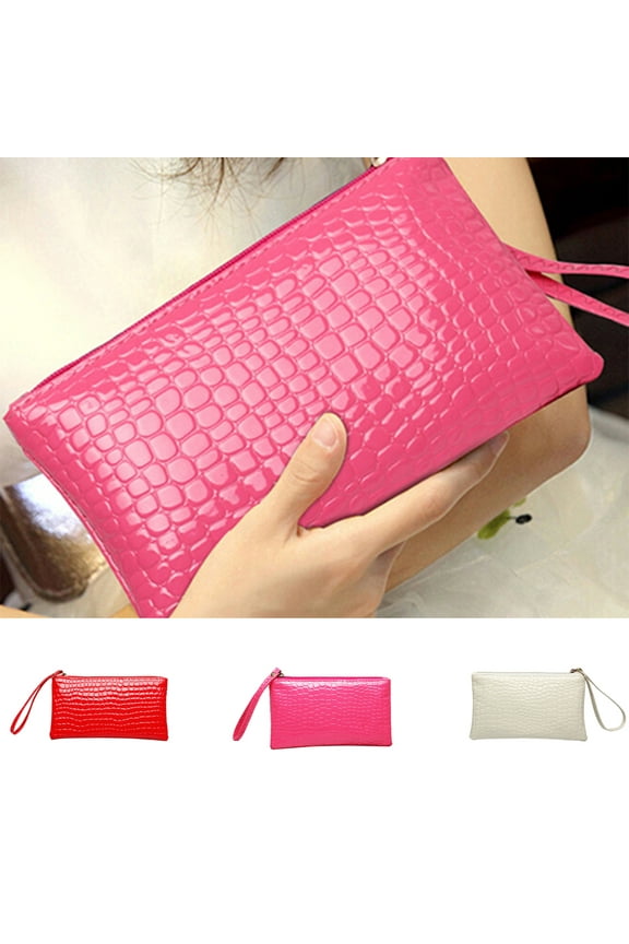 Women Purse Zipper Closure Portable Faux Leather Solid Color Phone Handbag Storage Pouch