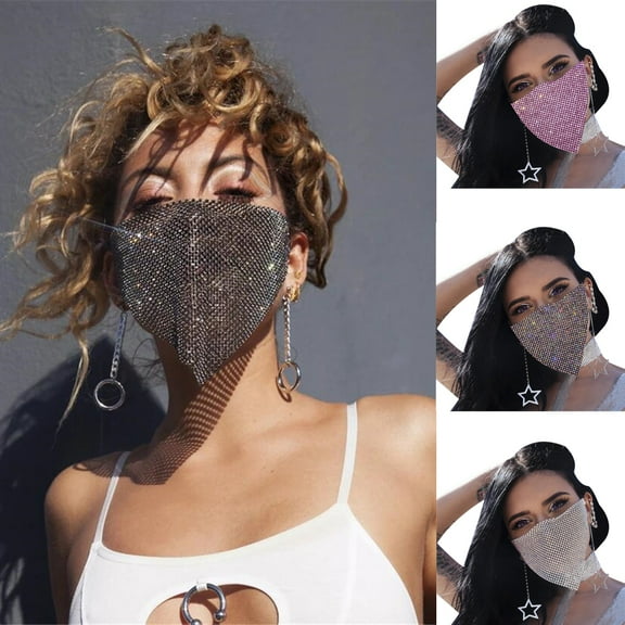 SPRING PARK Women Rhinestone Face Jewelry Mask Reusable Metal Mesh Cover Party