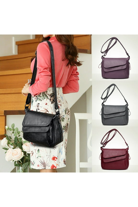Women Shoulder Bag Solid Color Faux Leather CrossBody Tote Satchel Handbag