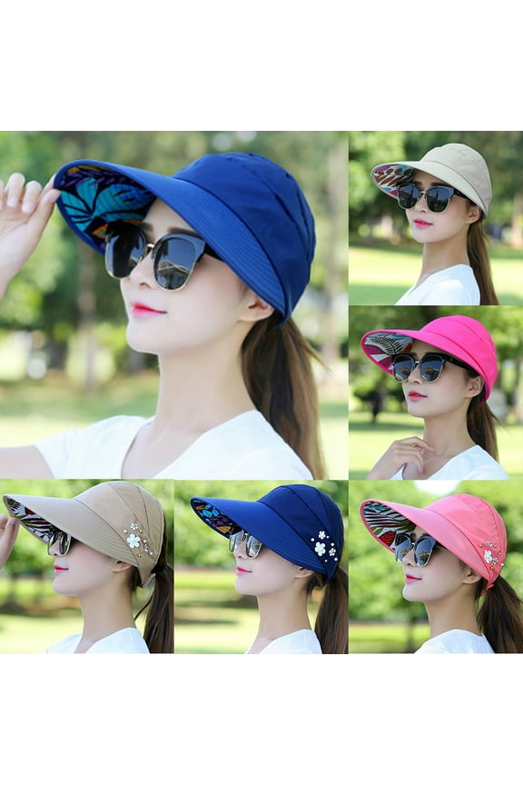 Women Solid Color Sun Women Visor Hat Wide Brim Golf Sports Baseball Cap Outdoor