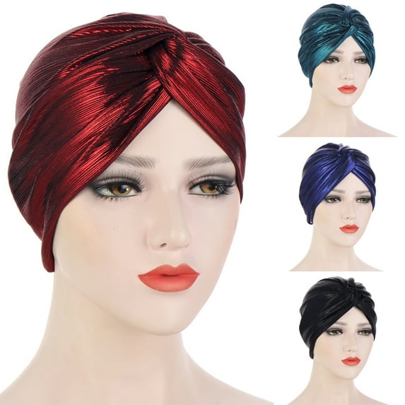 SPRING PARK Women Stretchy Turban Cap Head Cover Hat Turban Headwrap Pleated Twisted Headscarf Solid Color