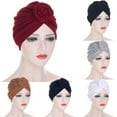 thumbnail image 1 of SPRING PARK Women Stripe Knotted Chemo Cap Hat Muslim Headscarf Hair Loss Turban Hijab Head Wrap, 1 of 2