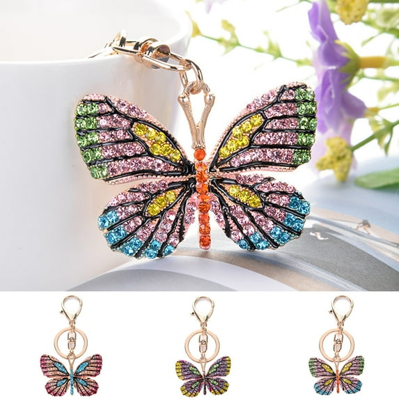 SPRING PARK Women Stylish Key Butterfly Holder Car Keychain Rhinestones Women Bag Ornament Accessory