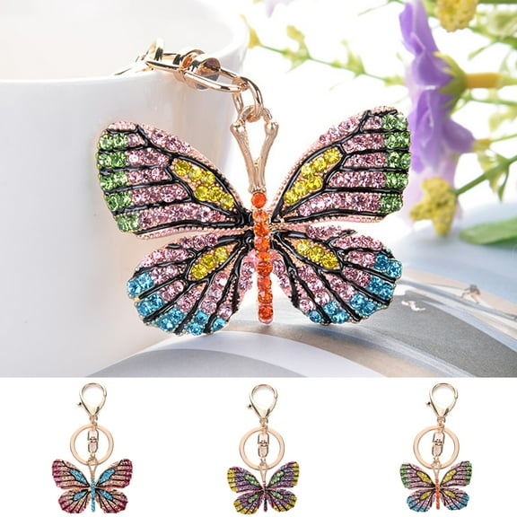 SPRING PARK Women Stylish Key Butterfly Holder Car Keychain Rhinestones Women Bag Ornament Accessory