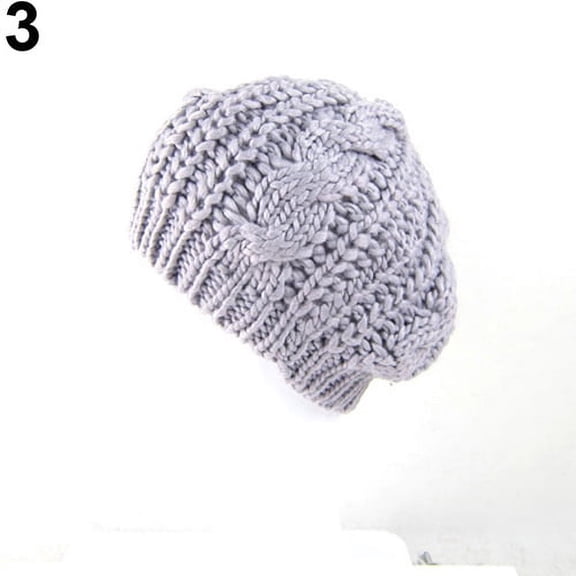 SPRING PARK Women Sweet Crochet Warm Solid Color Beret Artist Baggy Beanie Winter Hat Gift