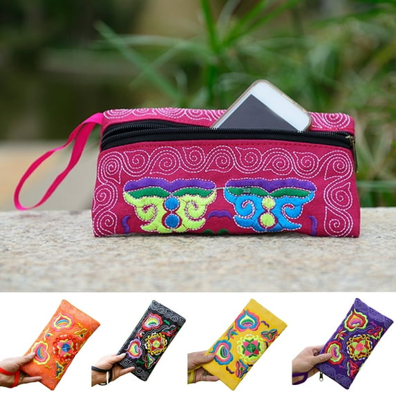 SPRING PARK Women Vintage Embroidered Wristlet Clutch Bag Handmade Purse Long Wallet