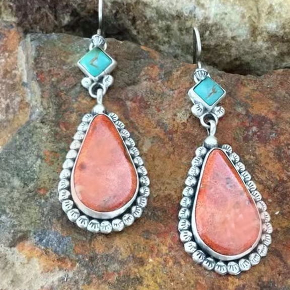 SPRING PARK Women Vintage Faux Turquoise Dangle Drop Earrings Ear Hook Women Wedding Jewelry