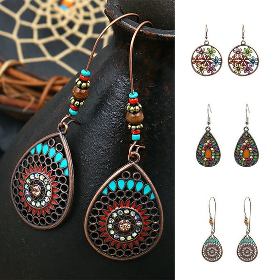 SPRING PARK Women Vintage Retro Bohemian Party Ethic Earrings Ear Hook Drop Dangle