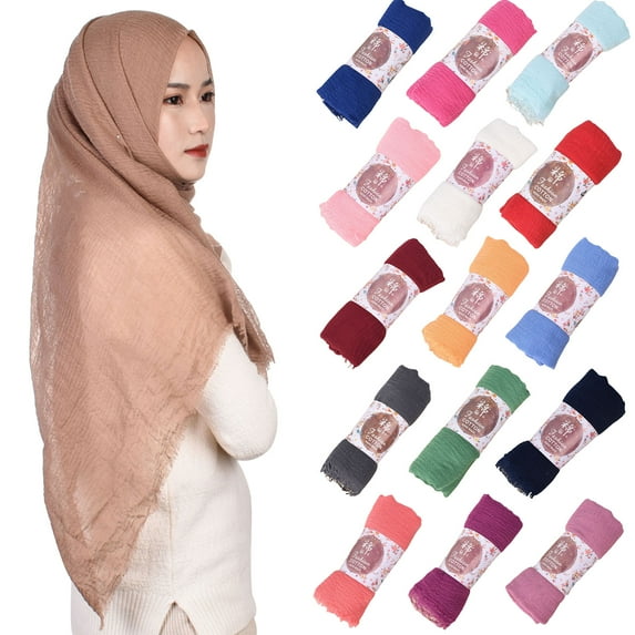 SPRING PARK Women's Cotton Scarf Wrinkle Scarves Solid Color Shawl Muslim Hijabs Headkerchief