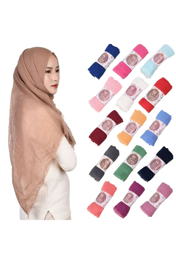 Women's Cotton Scarf Wrinkle Scarves Solid Color Shawl Muslim Hijabs Headkerchief