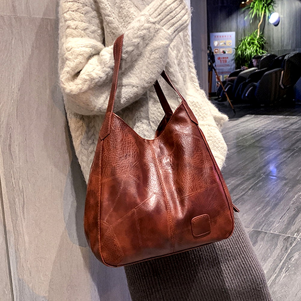 SPRING PARK Women's Designer Vegan Faux Leather Bucket Bags Big Capacity  Tote Shoulder Purse 