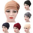 thumbnail image 1 of SPRING PARK Women's Elegant Double Rose Flowers Solid Color Muslim Beanie Cap Snood Cancer Hat for Chemo Hair Loss, 1 of 4