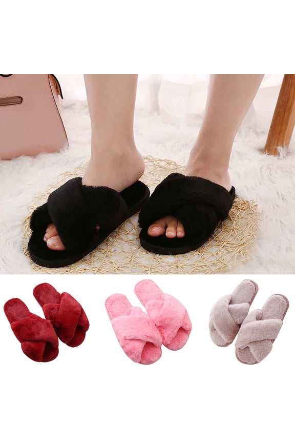 Women's Faux Fur Comfy Lightweight Open Toe Indoor Outdoor House Slippers