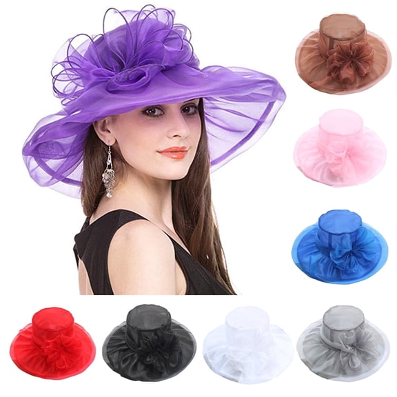 SPRING PARK Women's Foldable Double Layer Organza Church Kentcky Derby Fascinator Bridal Tea Party Wedding Lace Flower Hat