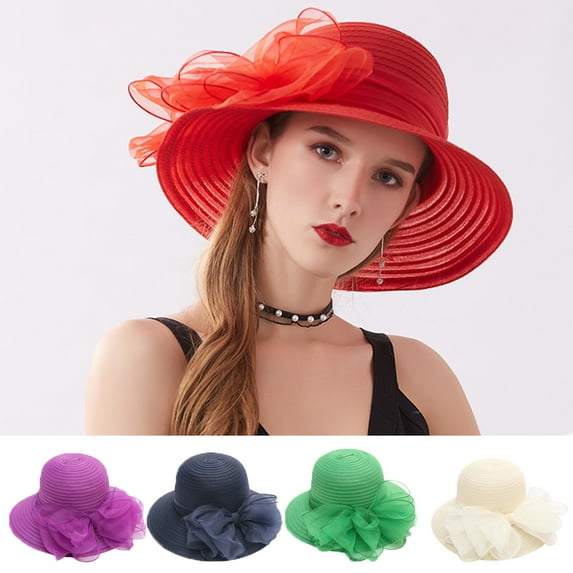 SPRING PARK Women's Organza Hat Derby Fascinator Foldable Bowknot Cap for Tea Party Bridal Wedding Dress Sun Hat