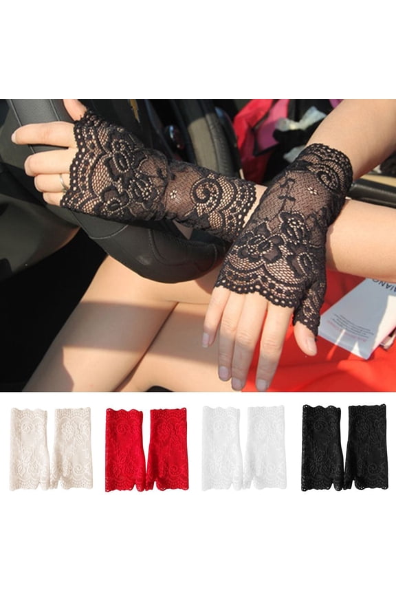 Women's Sexy Lace Floral Long Fingerless Wedding Party Gloves Driving Gloves