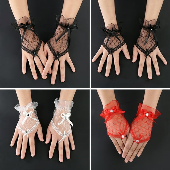 SPRING PARK Women's Sexy Thin Lace Fingerless Bowknot Evening Party Bridal Elegant Short Gloves Wedding Accessory