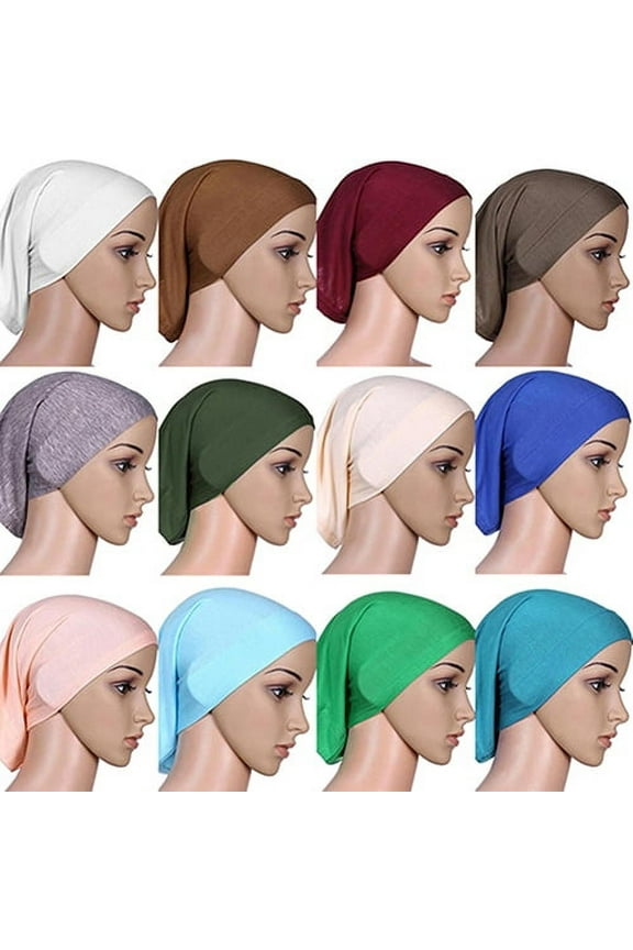 Women's Soft Solid Color Short Muslim Islamic Solid Cotton Hijab Cap Head Cover Under Scarf Shawl Turban Hat