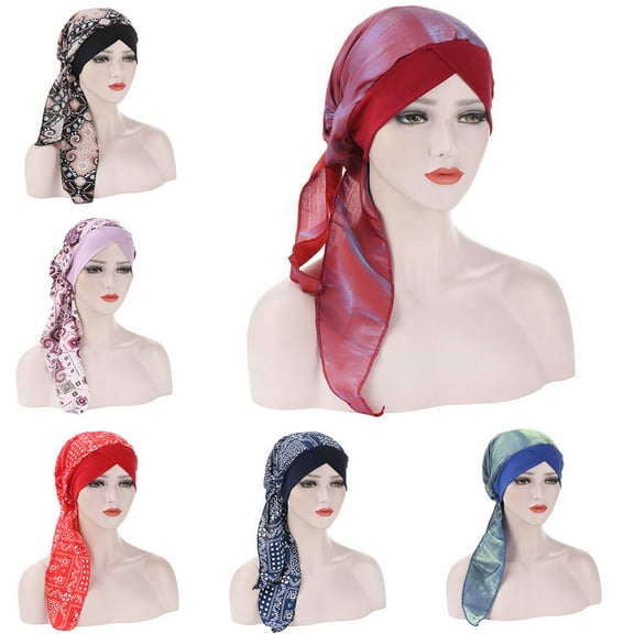 SPRING PARK Womens Cross Turban Hat Trendy Polyester Scarf Scarves Chiffon Print Design