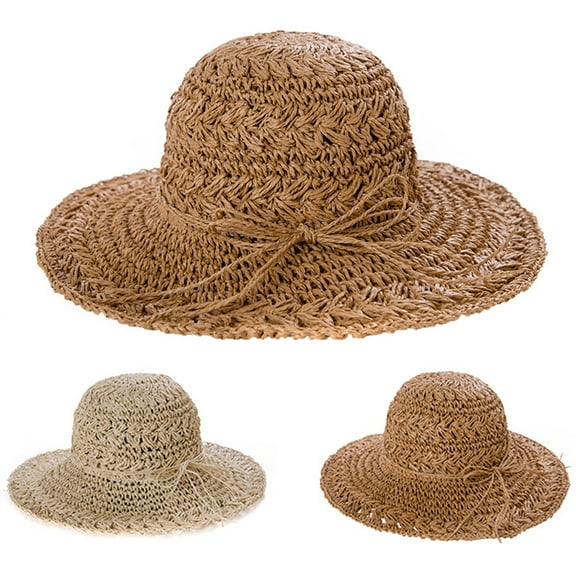 SPRING PARK Womens Floppy Summer Sun Beach Straw Hat Foldable Wide Brim Beach Cap