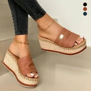 SPRING PARK Womens Platform Wedge Sandals Slip On Summer Mules Holiday Anti Skid New