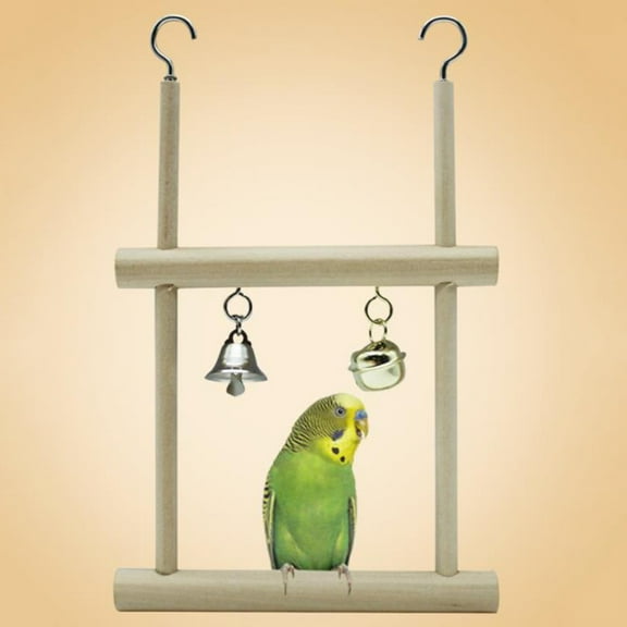 SPRING PARK Wood Perch Toy with Bell for Bird Parrot Parakeet Cockatiel Conure Cockatoo African Grey Macaw Eclectus Lovebird Finch Canary Budgie Cage Stand Swing