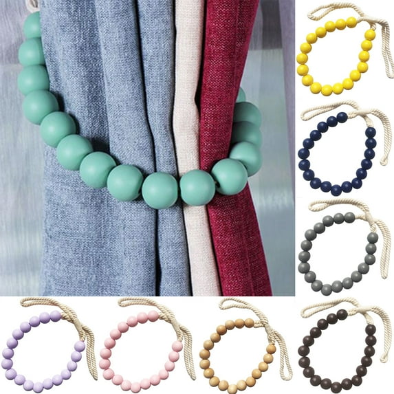 SPRING PARK Wooden Beads Curtain Tieback Rope Holdback Drape Holder Clip Bedroom Decor