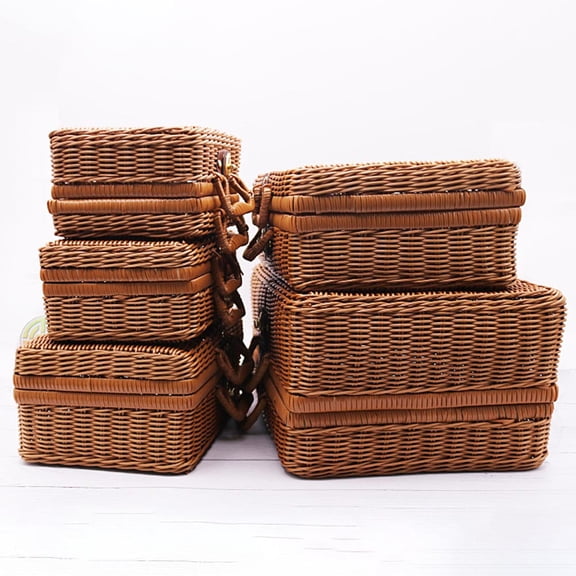 SPRING PARK Woven Rattan Organizer Sorter Basket Storage Box Case Holder Handmade