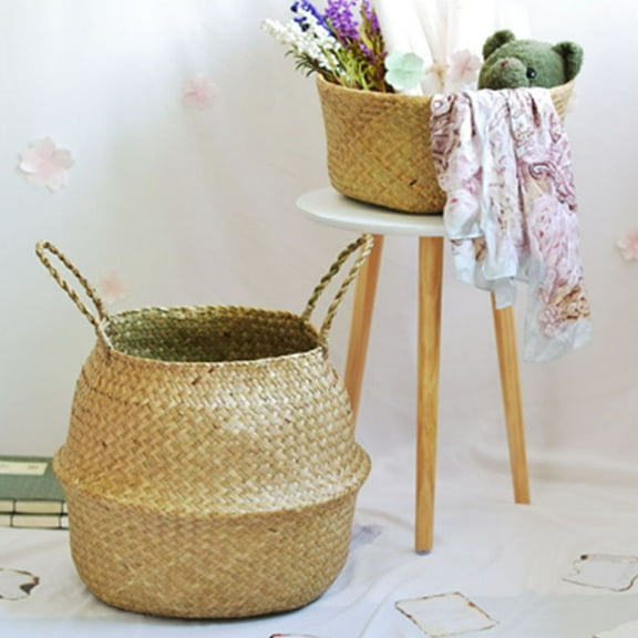 SPRING PARK Woven Seagrass Belly Basket for Storage Plant Pot Basket and Laundry, Picnic and Grocery Basket