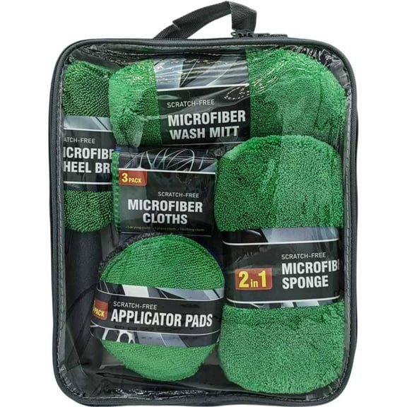 SPRING Professional 9 Pcs Car Wash Kit Including Microfiber Mitt Soft Polishing Pads And Effective Tire Brush For Superior Clean