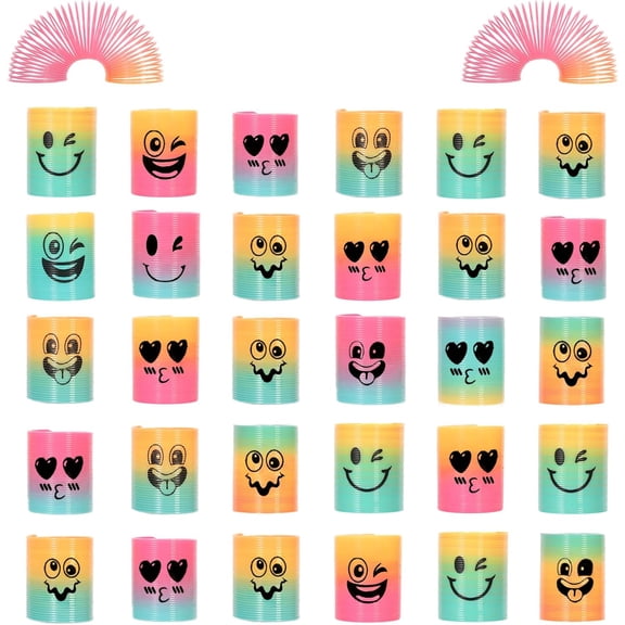 SPRING RAINBOW COIL PARTY FAVORS for Kids, Plastic Spring Toy for Easter Egg Filler, Carnival Prize, Birthday Goodie Bag Stuffers, Style B, 30-Pack