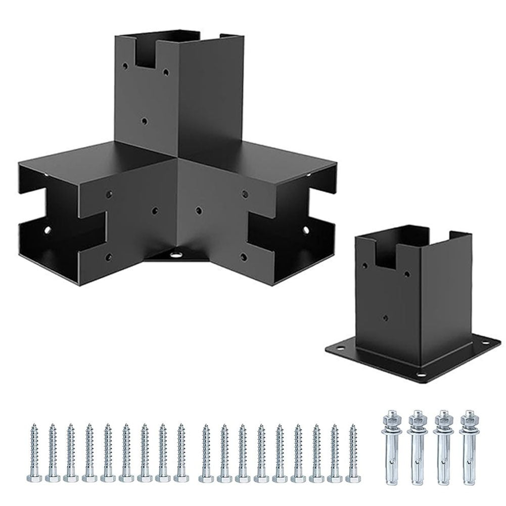 Spring Right Angle Corner Bracket With Pergola Post Base For Wood Beams 