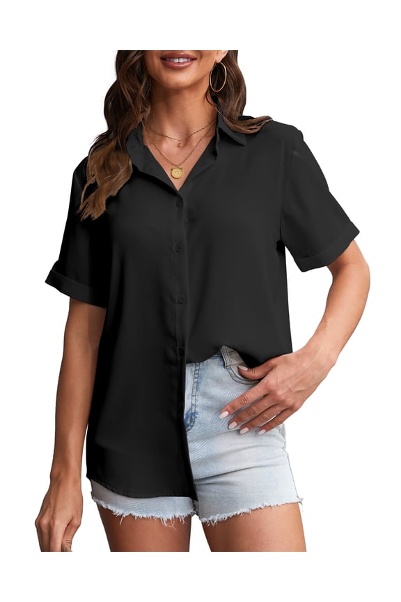 Women's Button Down Shirt Classic Long Sleeve Collared Tops Work Office Chiffon Blouse