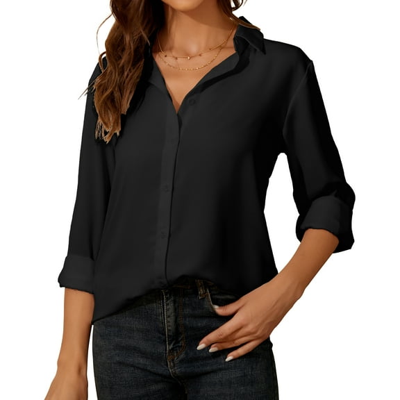 SPRING SEAON Women's  Button Down Shirt Long Sleeve Classic Collared Tops Work Office Casual Chiffon Blouse