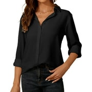 SPRING SEAON Womens Button Down Shirt Long Sleeve Classic Collared Tops Work Office Casual Chiffon Blouse