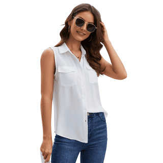 SPRING SEAON Women's Sleeveless Button Down Shirts Blouses Solid Casual Tank Top Loose V Neck Summer Top for Work