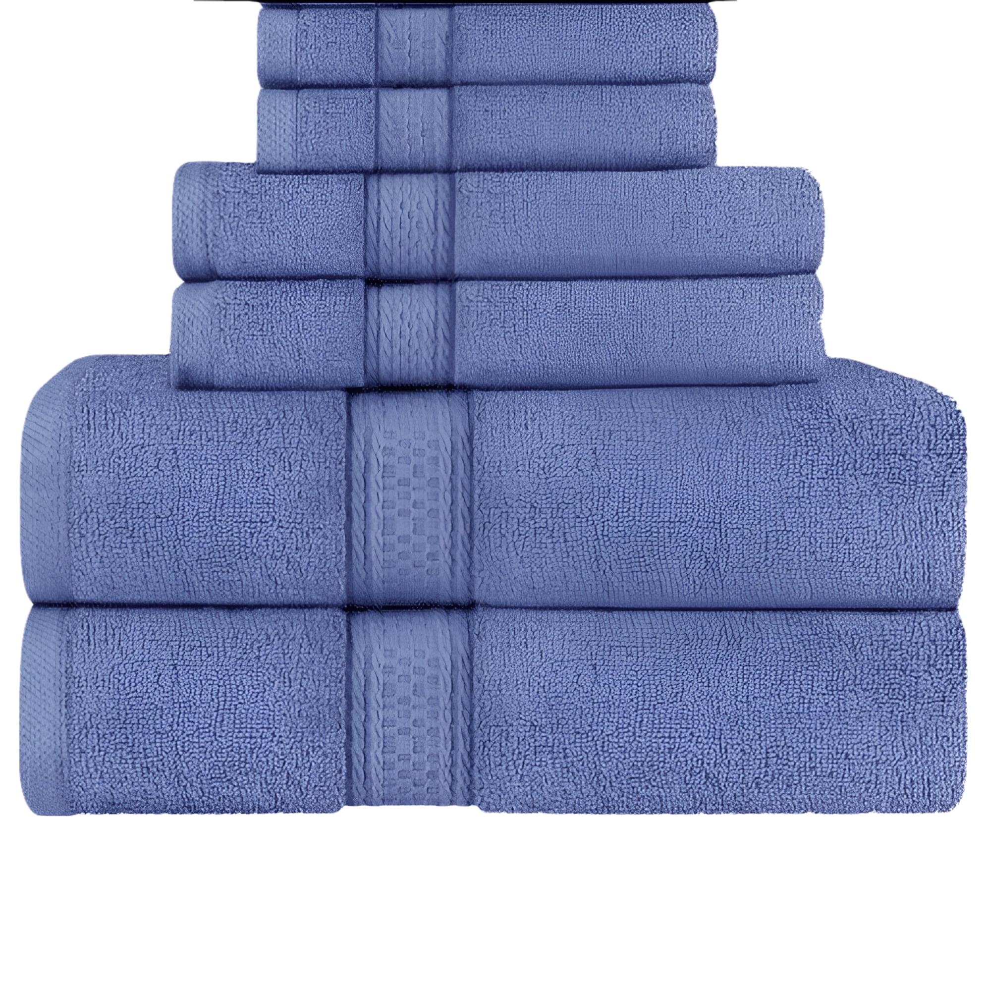 KAHAF COLLECTION 6 Piece Towel Set Blue – 100% Ringspun Cotton Soft & Highly Absorbent–Includes 2 Bath Towels, 2 Hand Towels & 2 Washcloths – Quick Dry, Durable and Luxurious Bathroom Essentials