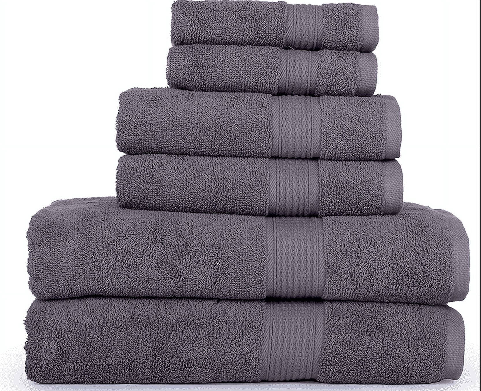 KAHAF COLLECTION 6 Piece Towel Set Gray – 100% Ringspun Cotton Soft & Highly Absorbent – Includes 2 Bath Towels, 2 Hand Towels & 2 Washcloths – Quick Dry, Durable, and Luxurious Bathroom Essentials