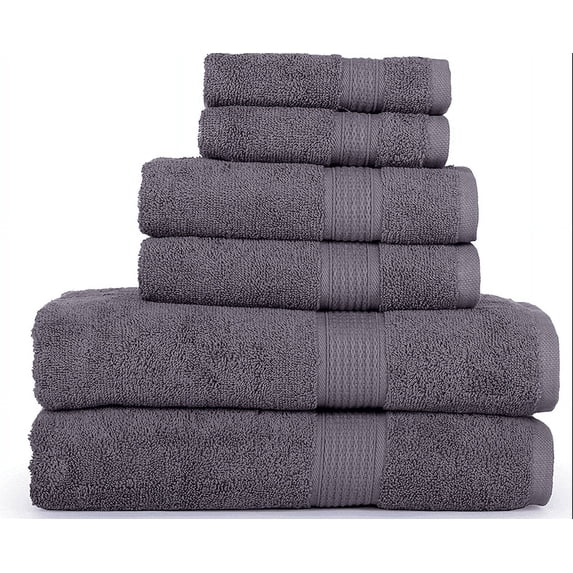 KAHAF COLLECTION 6 Piece Towel Set Gray – 100% Ringspun Cotton Soft & Highly Absorbent – Includes 2 Bath Towels, 2 Hand Towels & 2 Washcloths – Quick Dry, Durable, and Luxurious Bathroom Essentials