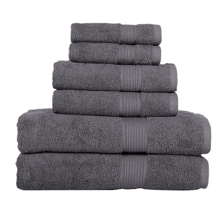 KAHAF COLLECTION 6 Piece Towel Set Gray – 100% Ringspun Cotton Soft & Highly Absorbent – Includes 2 Bath Towels, 2 Hand Towels & 2 Washcloths – Quick Dry, Durable, and Luxurious Bathroom Essentials