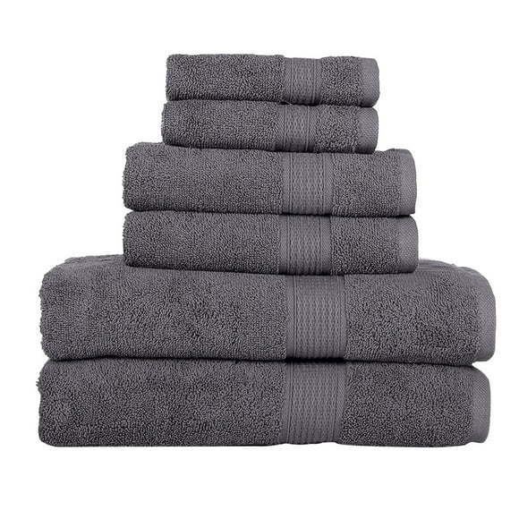 KAHAF COLLECTION 6 Piece Towel Set Gray – 100% Ringspun Cotton Soft & Highly Absorbent – Includes 2 Bath Towels, 2 Hand Towels & 2 Washcloths – Quick Dry, Durable, and Luxurious Bathroom Essentials