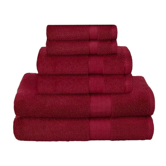 KAHAF COLLECTION 6 Piece Towel Set Burgundy – 100% Ringspun Cotton Soft & Highly Absorbent – Includes 2 Bath Towels, 2 Hand Towels & 2 Washcloths – Quick Dry, Durable, and Luxurious Bathroom Ess