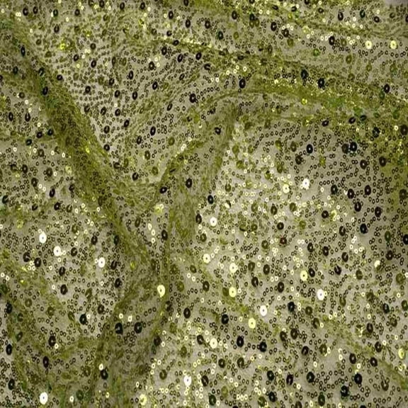 SPRINKLE Two Size Sequin Fabric on Sheer Material ,2- Way Stretch, 52 Inch. In Width, | Home Decor, Apple Green / Cut by the Yard