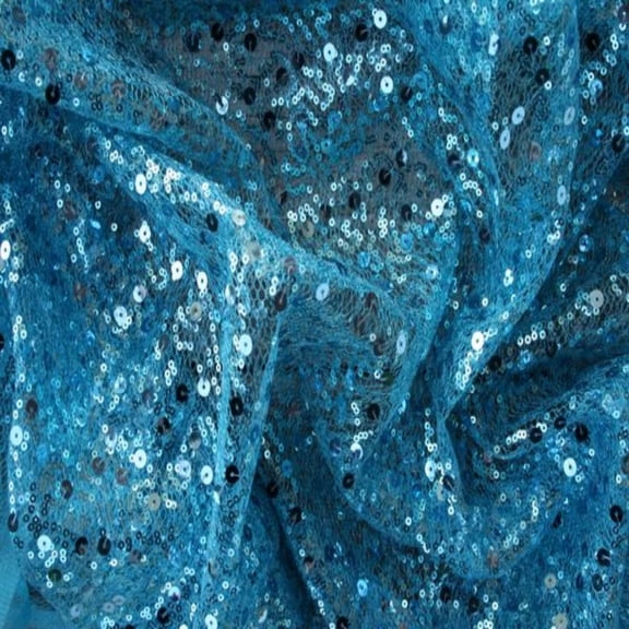 SPRINKLE Two Size Sequin Fabric on Sheer Material ,2- Way Stretch, 52 Inch. In Width, | Home Decor, Turquoise / Cut by the Yard