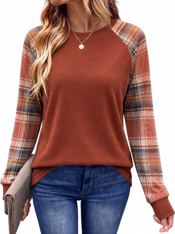 Color Block Sweatshirts for Women Raglan Long Sleeve Shirts Casual Crewneck Printed Pullover Tunic Tops