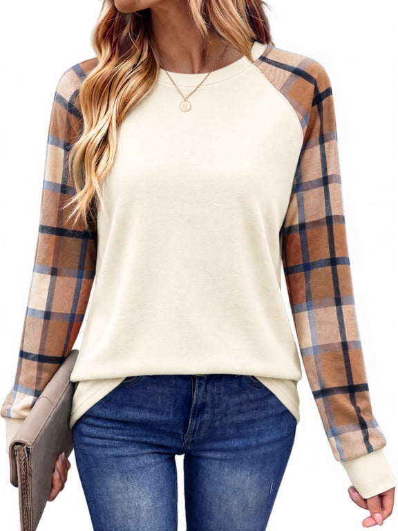 Color Block Sweatshirts for Women Raglan Long Sleeve Shirts Casual Crewneck Printed Pullover Tunic Tops