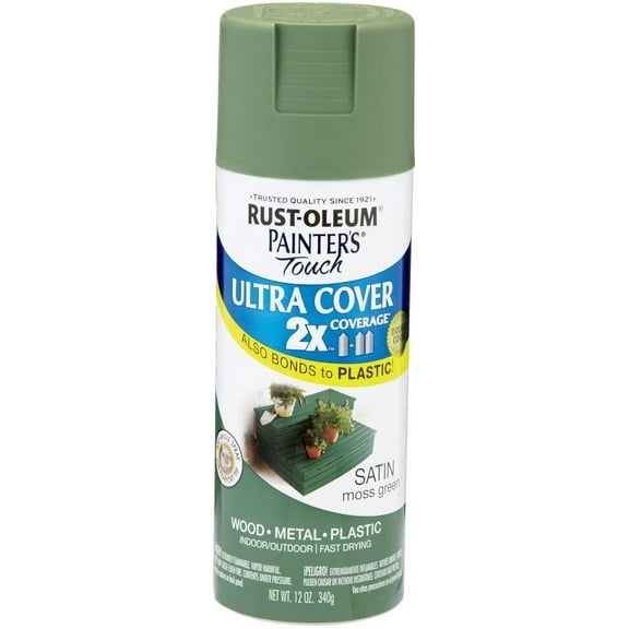 Rust-Oleum Painter's Touch Ultra Cover Spray Paint - Satin Finish, Durable - 12 oz, Moss Green