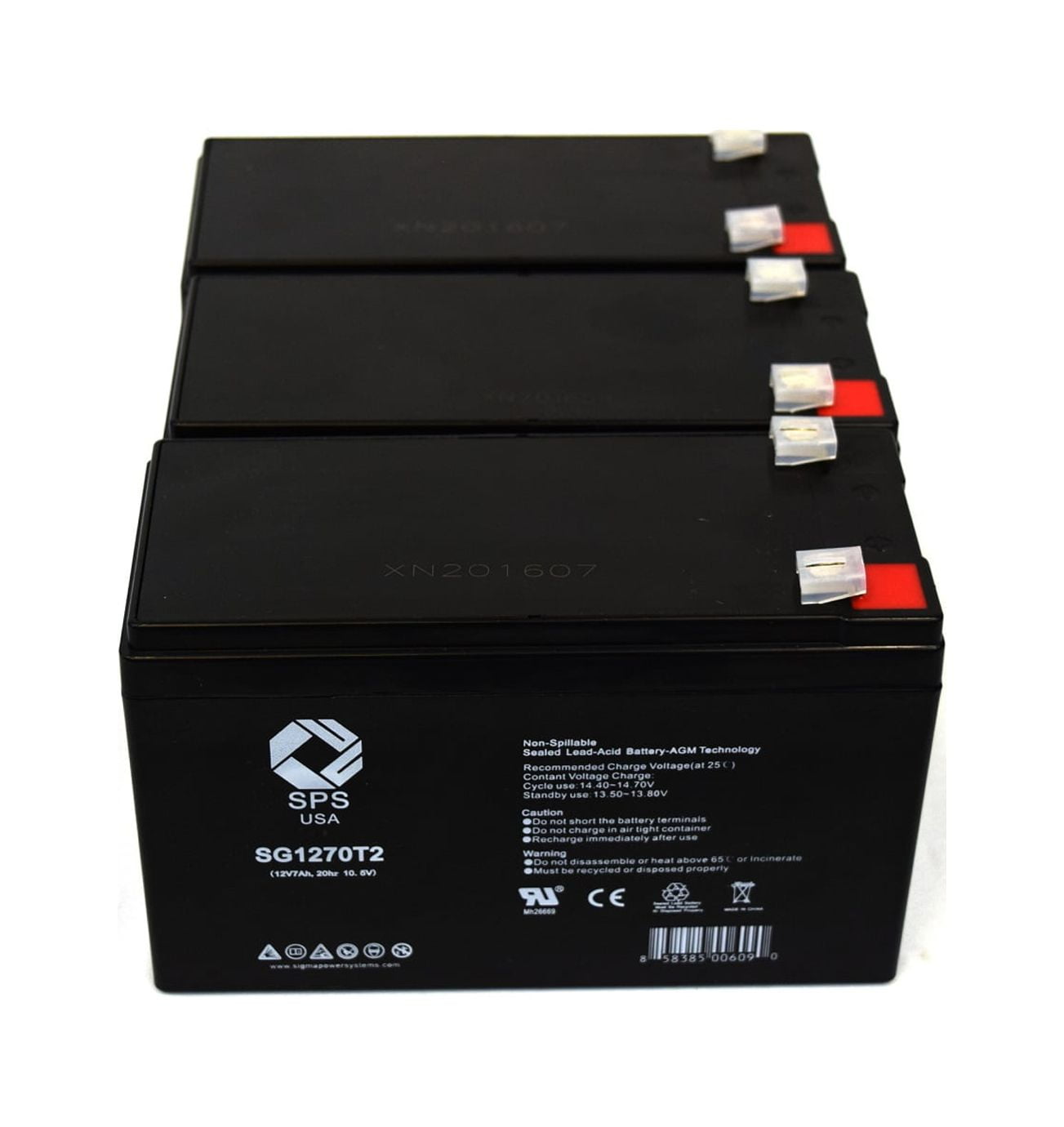 SPS Brand 12V 7 Ah Replacement Battery (SG1270T2) for APC SBATTBLK Batteries () UPS (3 PACK)