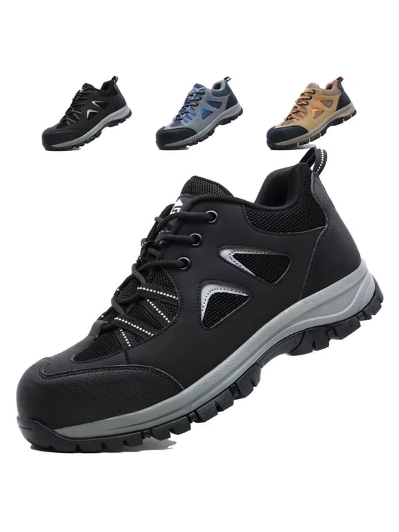 Steel Toe Work Sneakers for Men Women Lightweight Breathable Safety Shoes Anti-Smashing Anti-Puncture Non-Slip Black